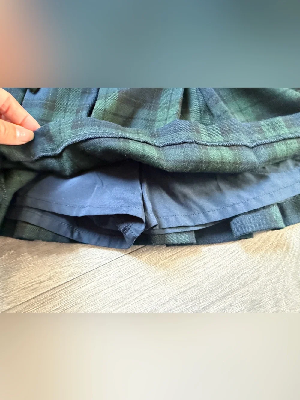 Hollister Preppy Green Plaid Pleated Mini Skirt w Built In Shorts & Waist Tie XS